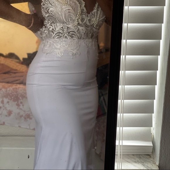 Beaded Illusion Neckline Dress - Picture 8 of 10